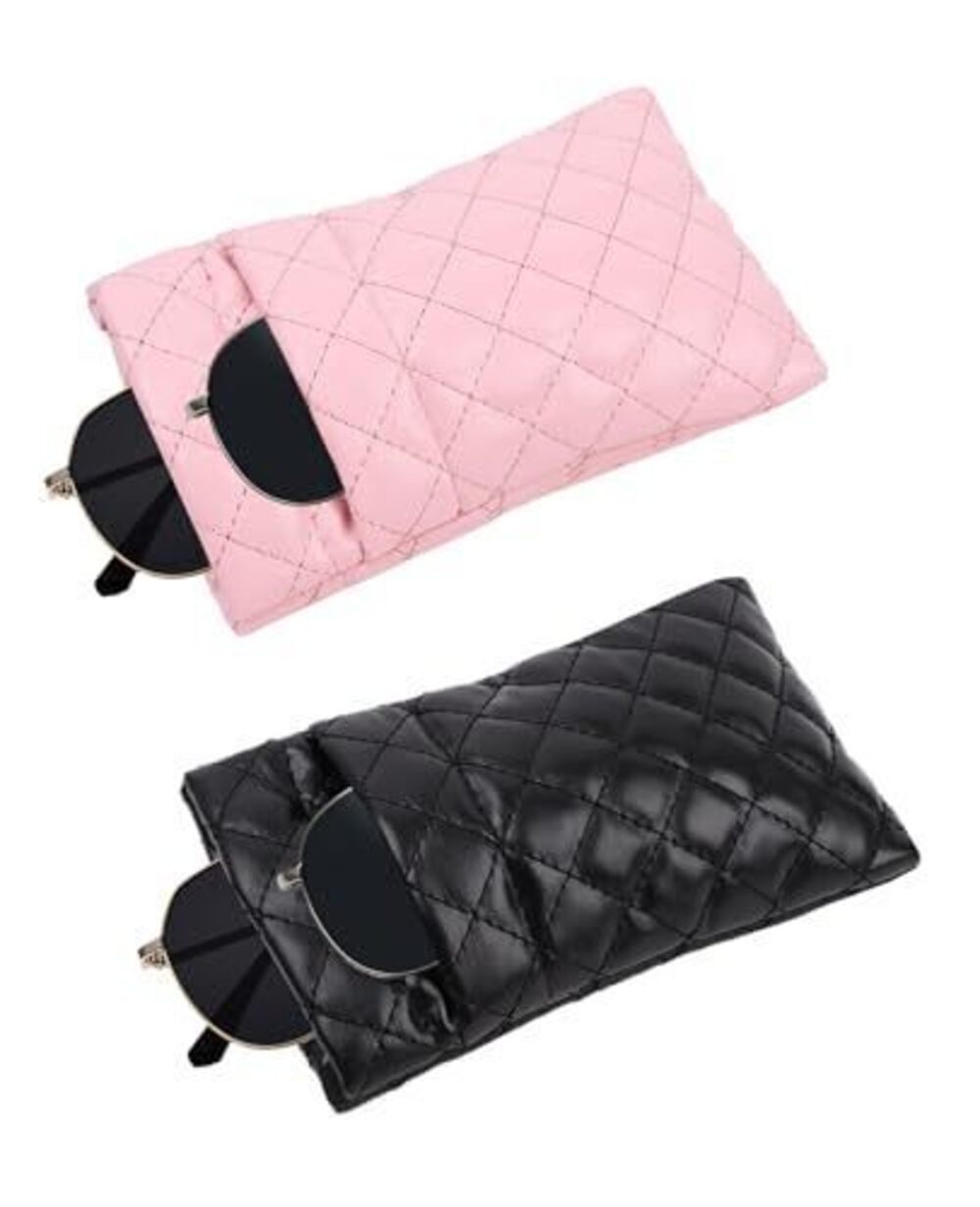 7974 2Pcs Double Eyeglass Case, Squeeze Top Glasses Case Soft Sunglasses